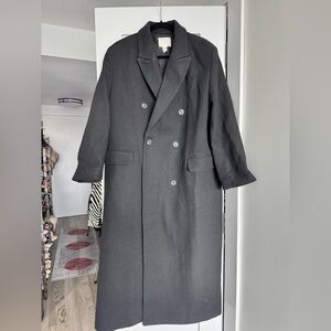 H&M Black Double-Breasted Coat, Size L